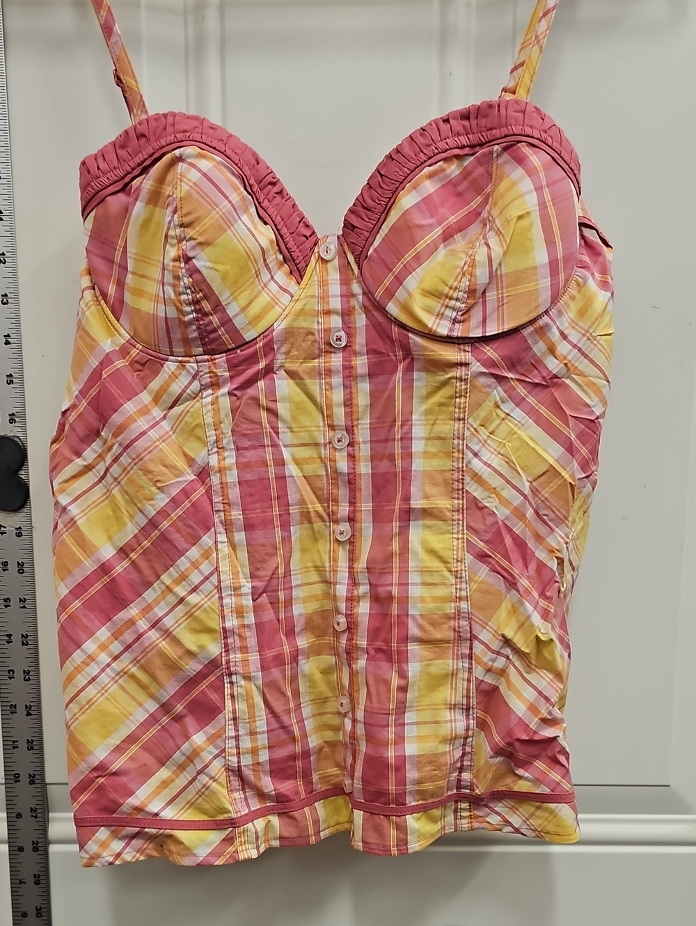 Guess Pink and Yellow Plaid Bustier Top